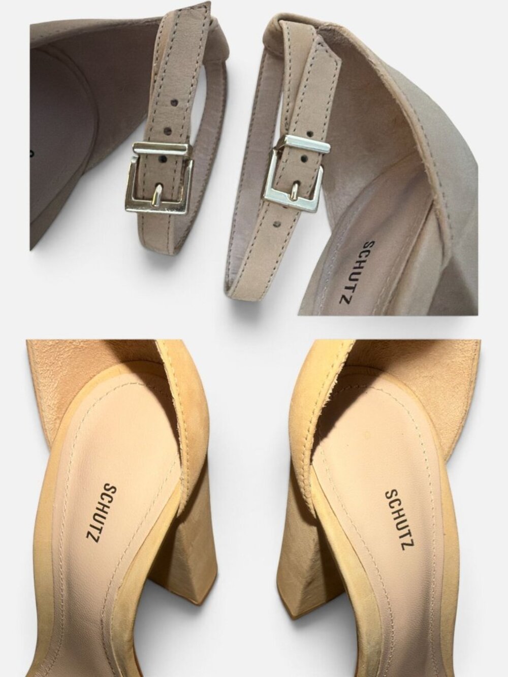 SCHUTZ Enida Heeled Sandal Womens 7.5 B Nude Nubuck Block Heel Neutral Lightwood - Picture 10 of 11